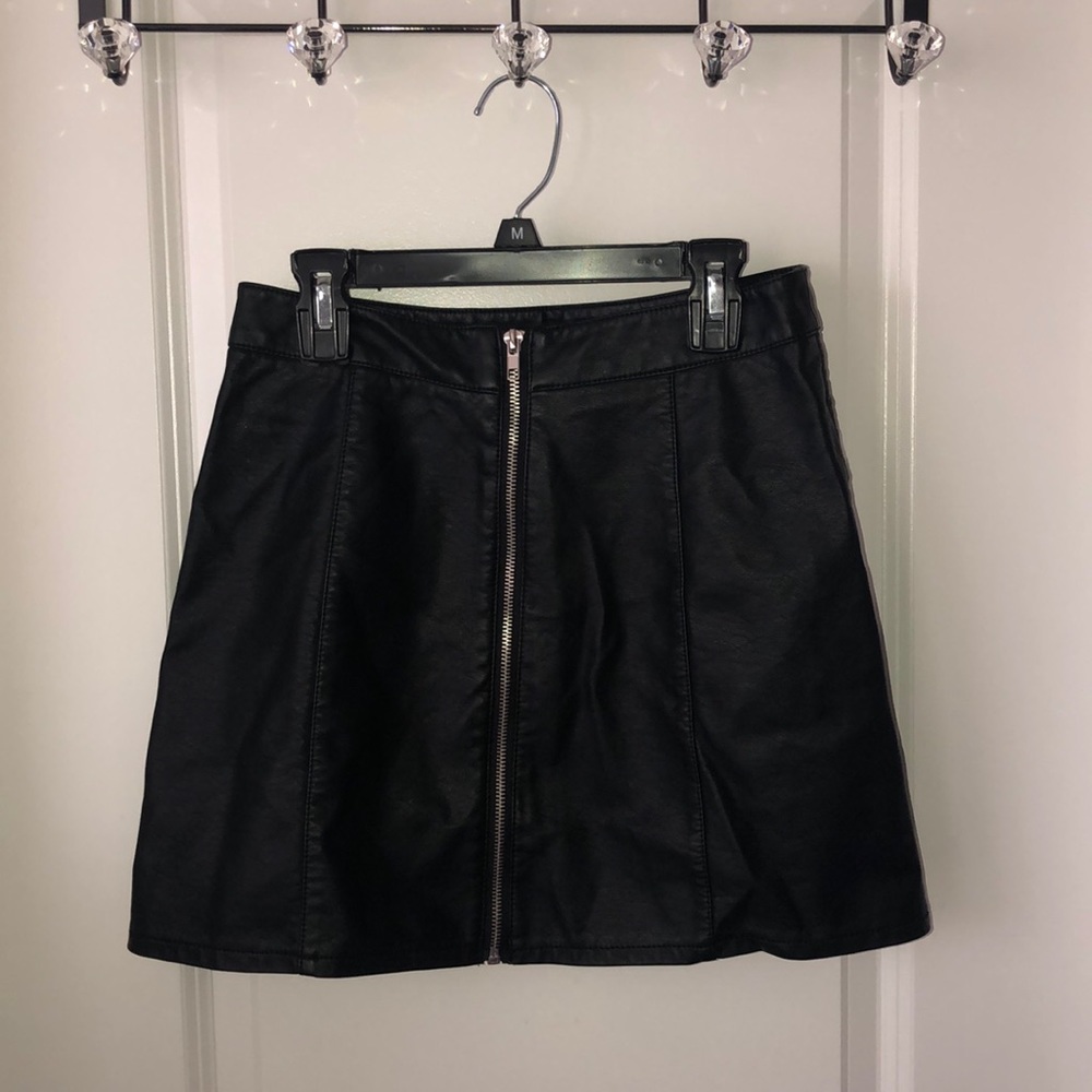 Black Leather Zip Up Skirt
